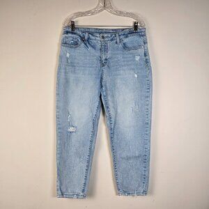 Womens Jeans Size 10 Blue Light Wash Denim Distressed Cropped Whiskers Casual